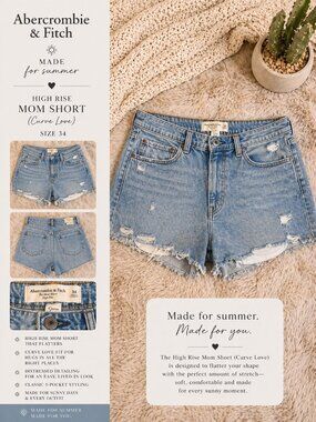 Abercrombie & Fitch Light Blue Distressed High-Rise Mom Jean Shorts